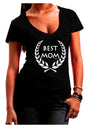 Best Mom - Wreath Design Juniors V-Neck Dark T-Shirt by TooLoud-Womens V-Neck T-Shirts-TooLoud-Black-Juniors Fitted Small-Davson Sales