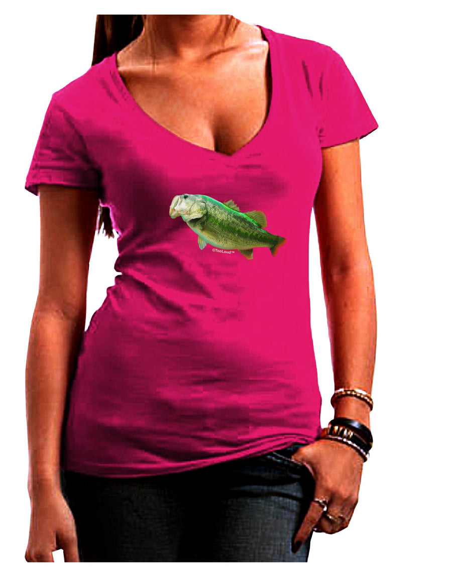 Big Bass Fish Juniors V-Neck Dark T-Shirt-Womens V-Neck T-Shirts-TooLoud-Black-Juniors Fitted Small-Davson Sales