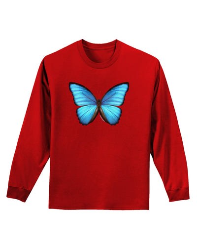 Big Blue Butterfly Adult Long Sleeve Dark T-Shirt-TooLoud-Red-Small-Davson Sales