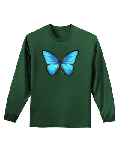 Big Blue Butterfly Adult Long Sleeve Dark T-Shirt-TooLoud-Dark-Green-Small-Davson Sales