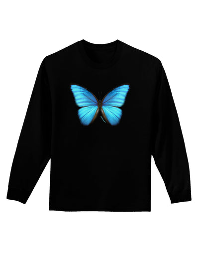 Big Blue Butterfly Adult Long Sleeve Dark T-Shirt-TooLoud-Black-Small-Davson Sales