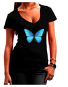 Big Blue Butterfly Womens V-Neck Dark T-Shirt-Womens V-Neck T-Shirts-TooLoud-Black-Juniors Fitted Small-Davson Sales