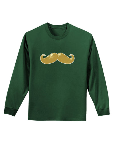 Big Gold Blonde Mustache Adult Long Sleeve Dark T-Shirt-TooLoud-Dark-Green-Small-Davson Sales