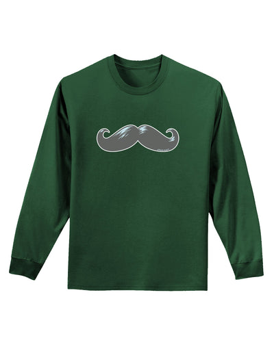 Big Gray Mustache Adult Long Sleeve Dark T-Shirt-TooLoud-Dark-Green-Small-Davson Sales