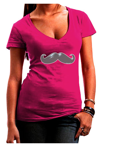 Big Gray Mustache Juniors V-Neck Dark T-Shirt-Womens V-Neck T-Shirts-TooLoud-Hot-Pink-Juniors Fitted Small-Davson Sales