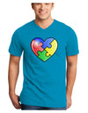 Big Puzzle Heart - Autism Awareness Adult Dark V-Neck T-Shirt by TooLoud-Mens V-Neck T-Shirt-TooLoud-Turquoise-Small-Davson Sales