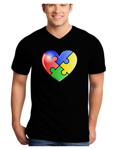 Big Puzzle Heart - Autism Awareness Adult Dark V-Neck T-Shirt by TooLoud-Mens V-Neck T-Shirt-TooLoud-Black-Small-Davson Sales