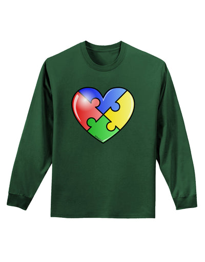 Big Puzzle Heart - Autism Awareness Adult Long Sleeve Dark T-Shirt by TooLoud-TooLoud-Dark-Green-Small-Davson Sales