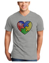 Big Puzzle Heart - Autism Awareness Adult V-Neck T-shirt by TooLoud-Mens V-Neck T-Shirt-TooLoud-HeatherGray-Small-Davson Sales