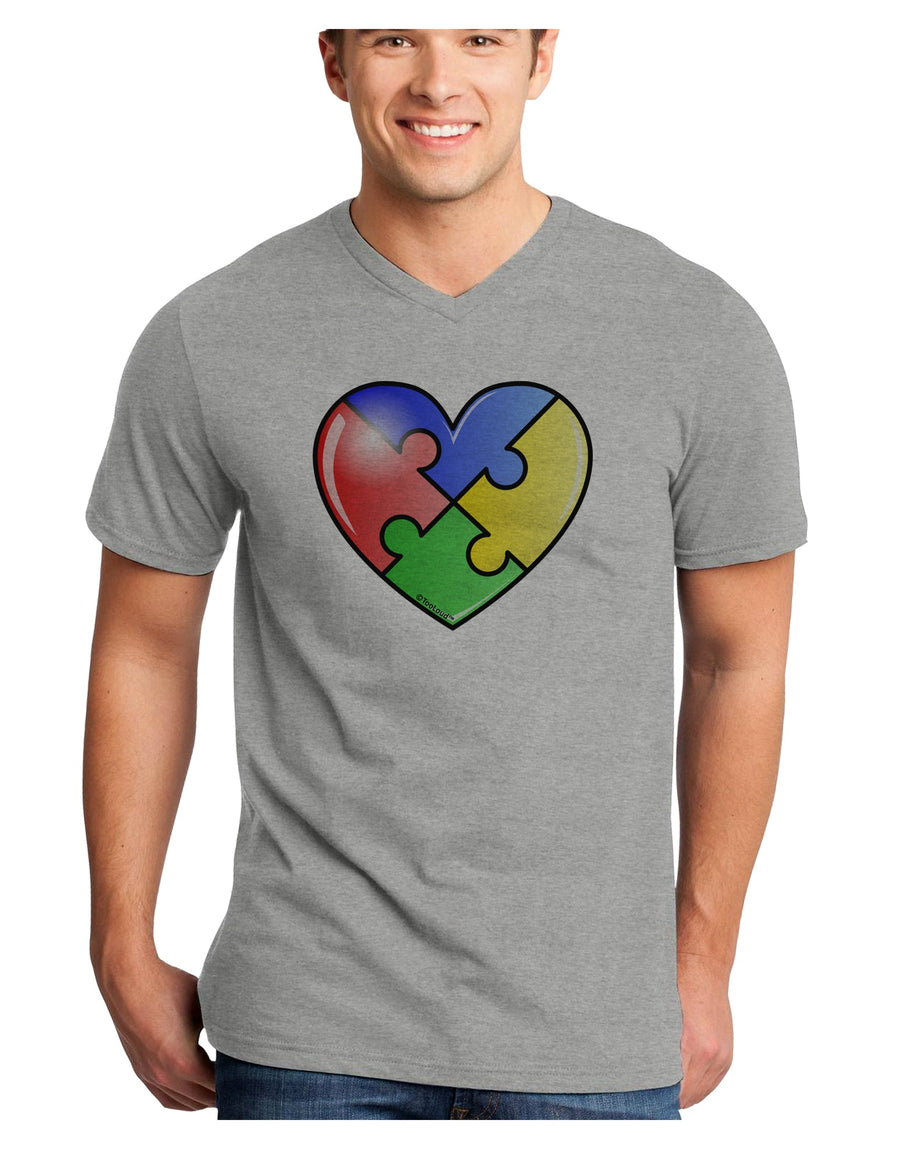 Big Puzzle Heart - Autism Awareness Adult V-Neck T-shirt by TooLoud-Mens V-Neck T-Shirt-TooLoud-White-Small-Davson Sales