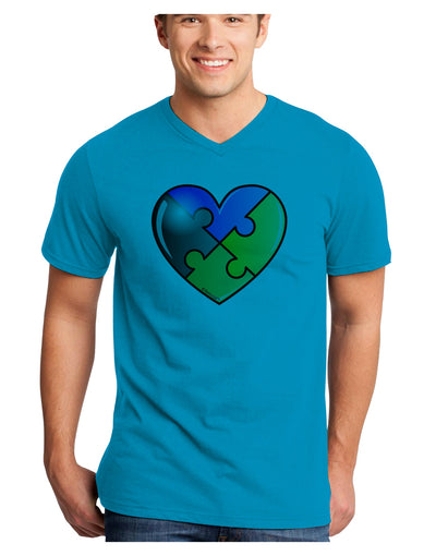 Big Puzzle Heart - Autism Awareness Adult V-Neck T-shirt by TooLoud-Mens V-Neck T-Shirt-TooLoud-Turquoise-Small-Davson Sales