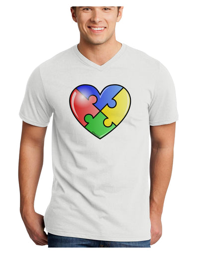 Big Puzzle Heart - Autism Awareness Adult V-Neck T-shirt by TooLoud-Mens V-Neck T-Shirt-TooLoud-White-Small-Davson Sales