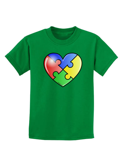 Big Puzzle Heart - Autism Awareness Childrens Dark T-Shirt by TooLoud-Childrens T-Shirt-TooLoud-Kelly-Green-X-Small-Davson Sales