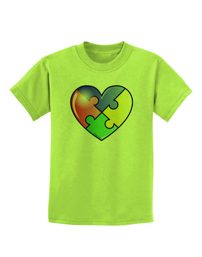 Big Puzzle Heart - Autism Awareness Childrens T-Shirt by TooLoud-Childrens T-Shirt-TooLoud-Lime-Green-X-Small-Davson Sales