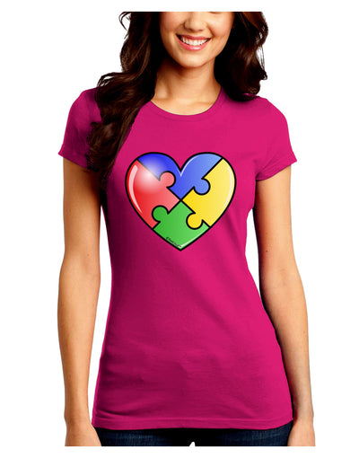 Big Puzzle Heart - Autism Awareness Juniors Crew Dark T-Shirt by TooLoud-T-Shirts Juniors Tops-TooLoud-Hot-Pink-Juniors Fitted Small-Davson Sales