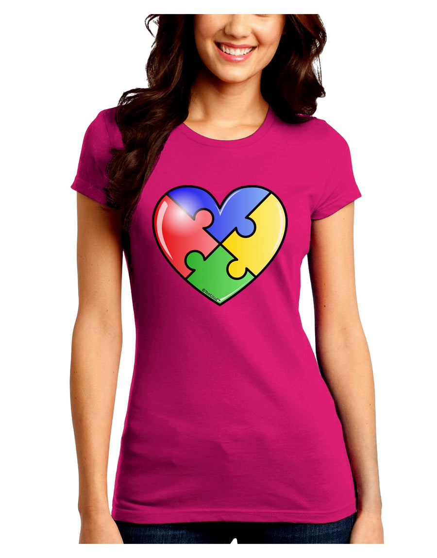 Big Puzzle Heart - Autism Awareness Juniors Crew Dark T-Shirt by TooLoud-T-Shirts Juniors Tops-TooLoud-Black-Juniors Fitted Small-Davson Sales