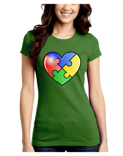 Big Puzzle Heart - Autism Awareness Juniors Crew Dark T-Shirt by TooLoud-T-Shirts Juniors Tops-TooLoud-Kiwi-Green-Juniors Fitted X-Small-Davson Sales