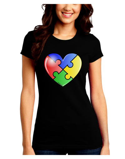 Big Puzzle Heart - Autism Awareness Juniors Crew Dark T-Shirt by TooLoud-T-Shirts Juniors Tops-TooLoud-Black-Juniors Fitted Small-Davson Sales