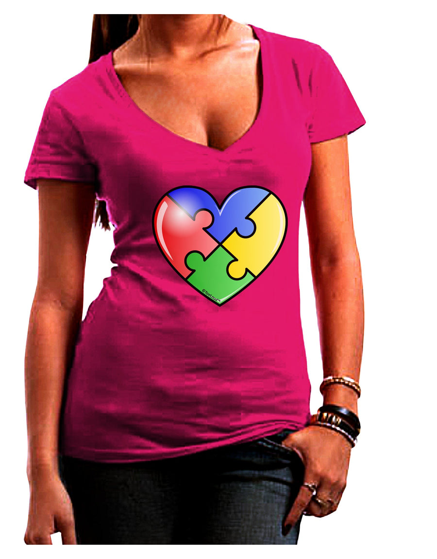 Big Puzzle Heart - Autism Awareness Juniors V-Neck Dark T-Shirt by TooLoud-Womens V-Neck T-Shirts-TooLoud-Black-Juniors Fitted Small-Davson Sales