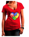 Big Puzzle Heart - Autism Awareness Juniors V-Neck Dark T-Shirt by TooLoud-Womens V-Neck T-Shirts-TooLoud-Red-Juniors Fitted Small-Davson Sales