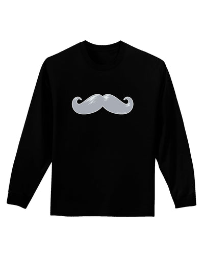 Big Silver White Mustache Adult Long Sleeve Dark T-Shirt-TooLoud-Black-Small-Davson Sales