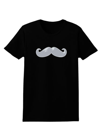 Big Silver White Mustache Womens Dark T-Shirt-TooLoud-Black-X-Small-Davson Sales