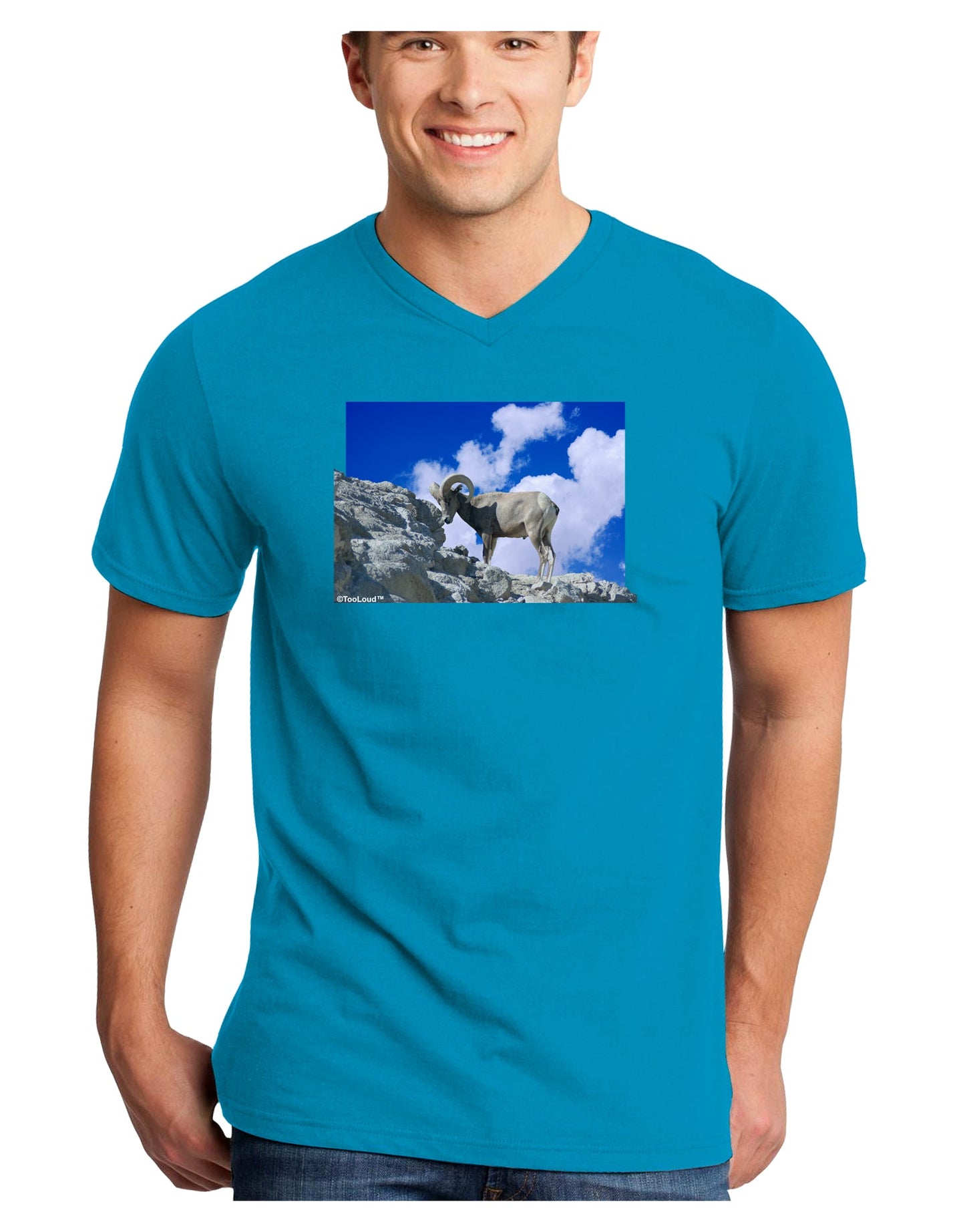 Bighorn Ram Adult Dark V-Neck T-Shirt-TooLoud-Turquoise-Small-Davson Sales