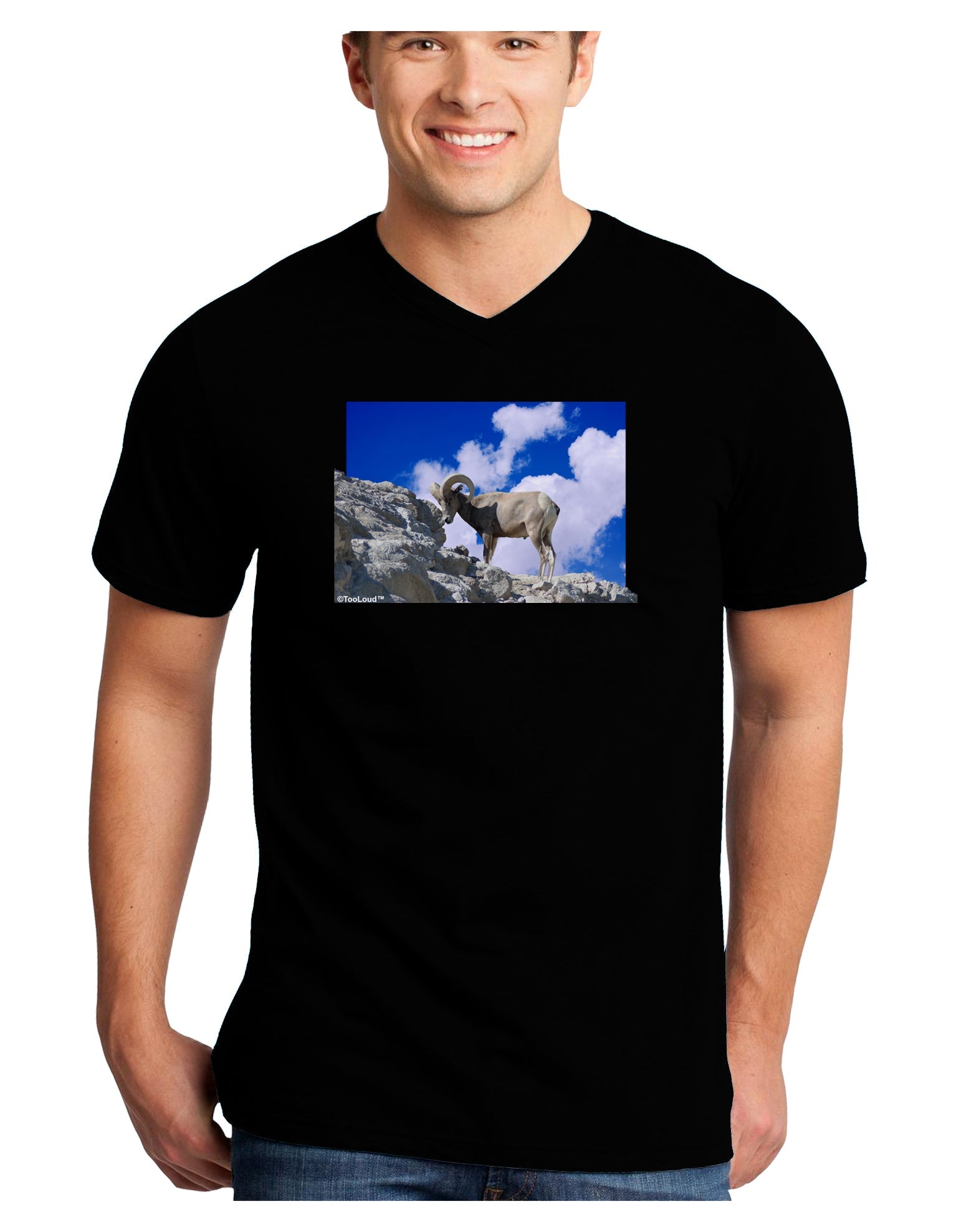 Bighorn Ram Adult Dark V-Neck T-Shirt-TooLoud-Black-Small-Davson Sales