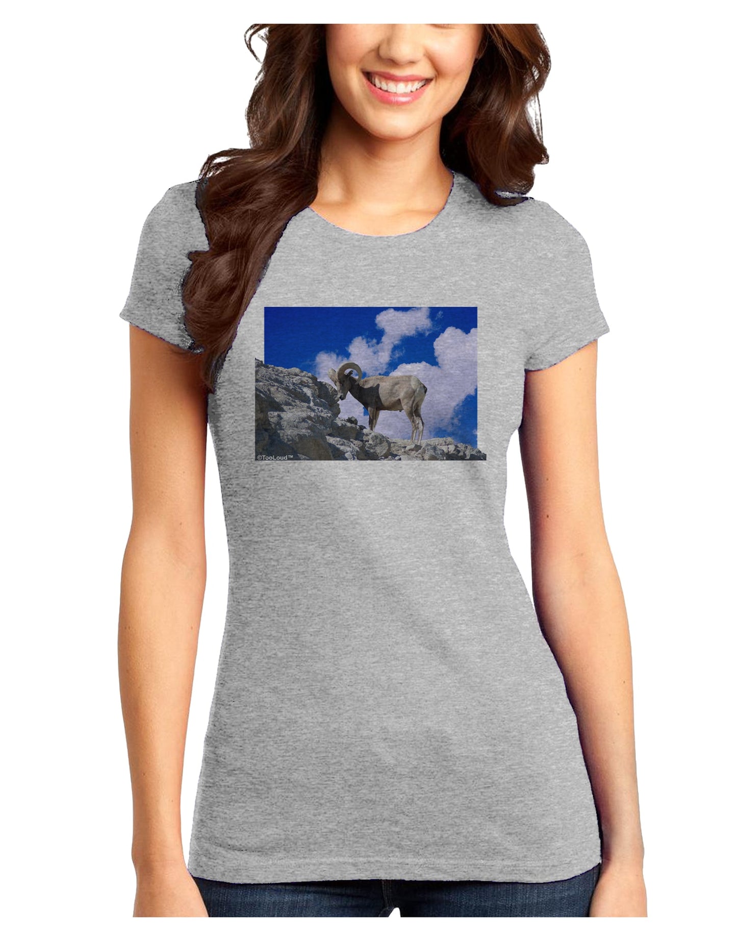 Bighorn Ram Juniors T-Shirt-Womens Juniors T-Shirt-TooLoud-Ash-Gray-Juniors Fitted X-Small-Davson Sales