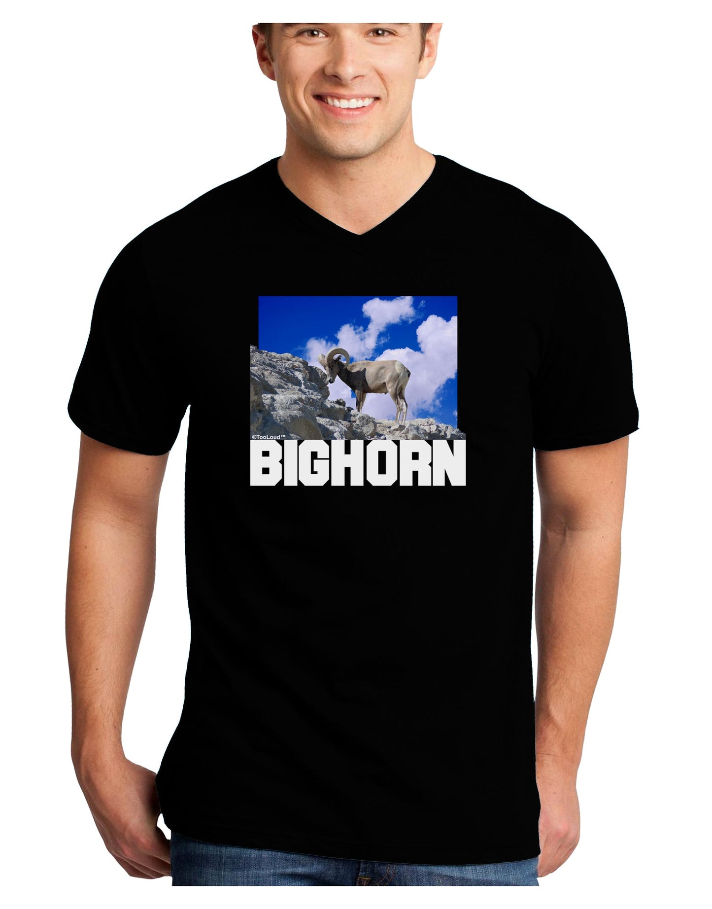 Bighorn Ram Text Adult Dark V-Neck T-Shirt-TooLoud-Black-Small-Davson Sales