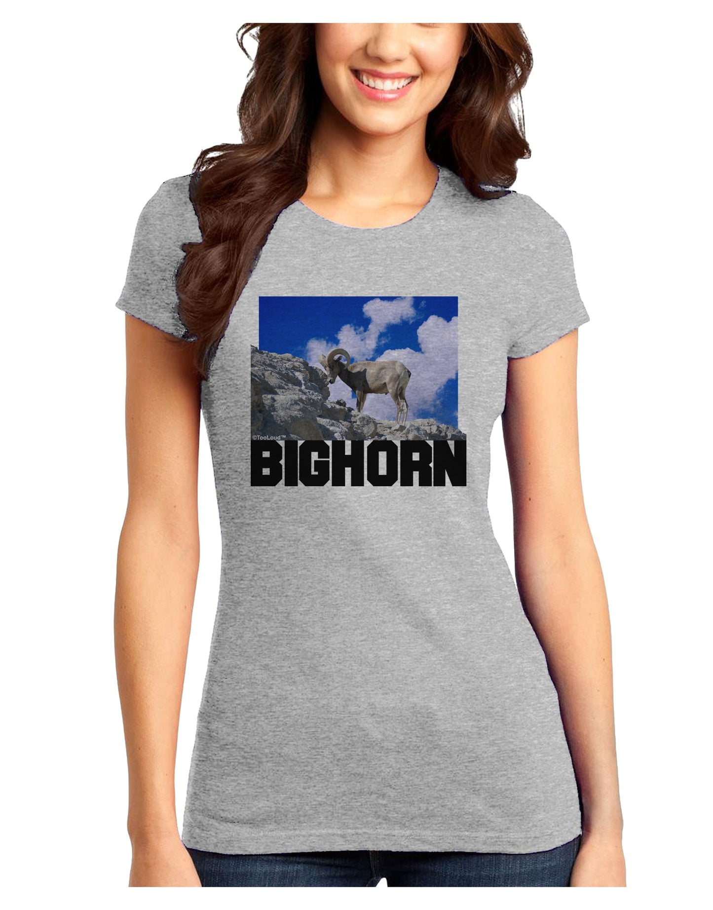 Bighorn Ram Text Juniors T-Shirt-Womens Juniors T-Shirt-TooLoud-Ash-Gray-Juniors Fitted X-Small-Davson Sales