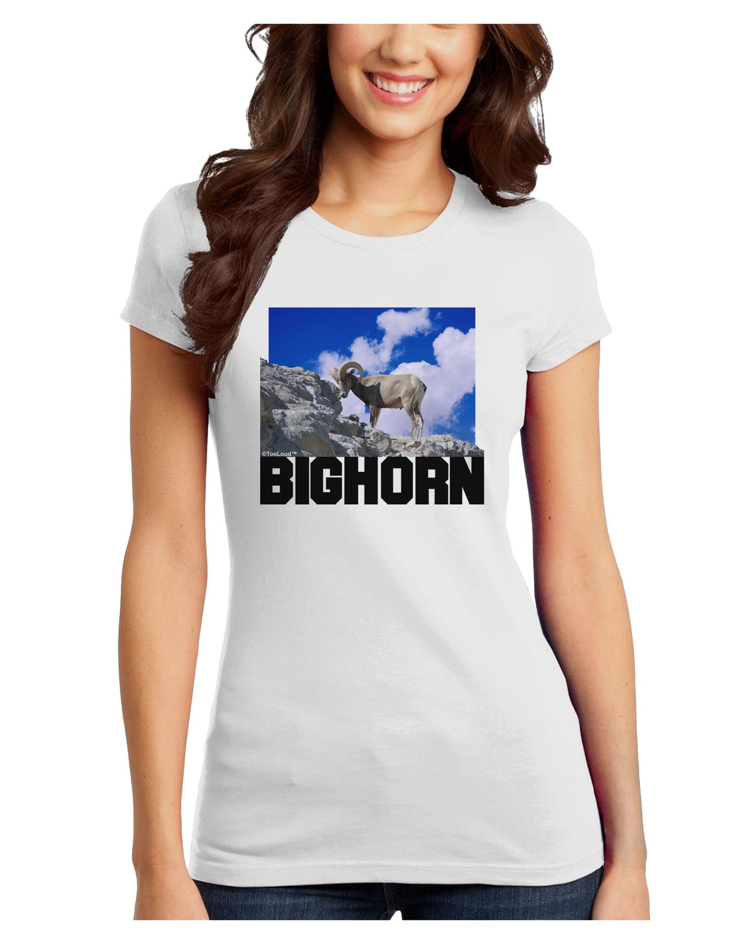 Bighorn Ram Text Juniors T-Shirt-Womens Juniors T-Shirt-TooLoud-White-Juniors Fitted X-Small-Davson Sales