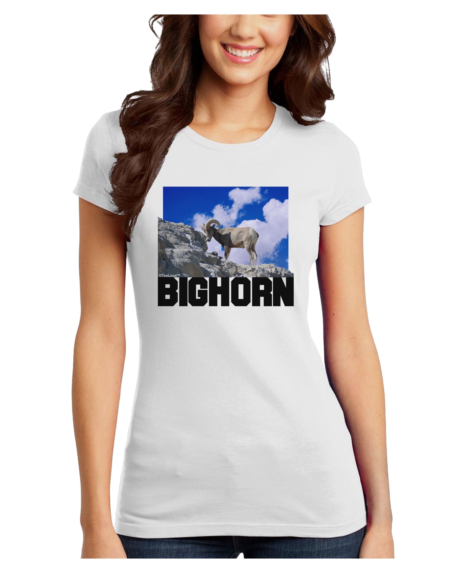 Bighorn Ram Text Juniors T-Shirt-Womens Juniors T-Shirt-TooLoud-White-Juniors Fitted X-Small-Davson Sales