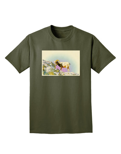 Bighorn Ram Watercolor Adult Dark T-Shirt-Mens T-Shirt-TooLoud-Military-Green-Small-Davson Sales