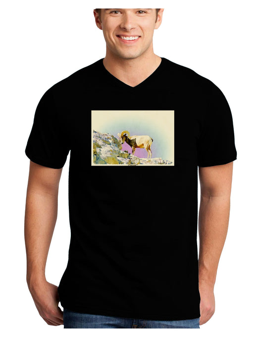 Bighorn Ram Watercolor Adult Dark V-Neck T-Shirt-TooLoud-Black-Small-Davson Sales