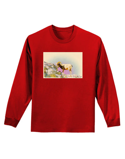 Bighorn Ram Watercolor Adult Long Sleeve Dark T-Shirt-TooLoud-Red-Small-Davson Sales