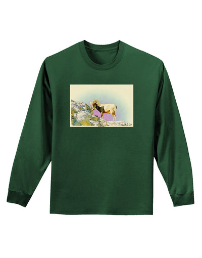 Bighorn Ram Watercolor Adult Long Sleeve Dark T-Shirt-TooLoud-Dark-Green-Small-Davson Sales