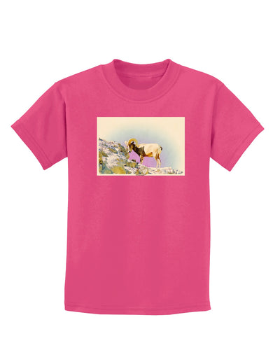 Bighorn Ram Watercolor Childrens Dark T-Shirt-Childrens T-Shirt-TooLoud-Sangria-X-Small-Davson Sales