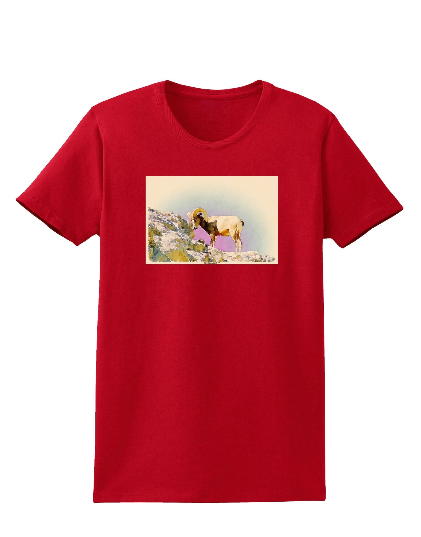Bighorn Ram Watercolor Womens Dark T-Shirt-TooLoud-Red-X-Small-Davson Sales