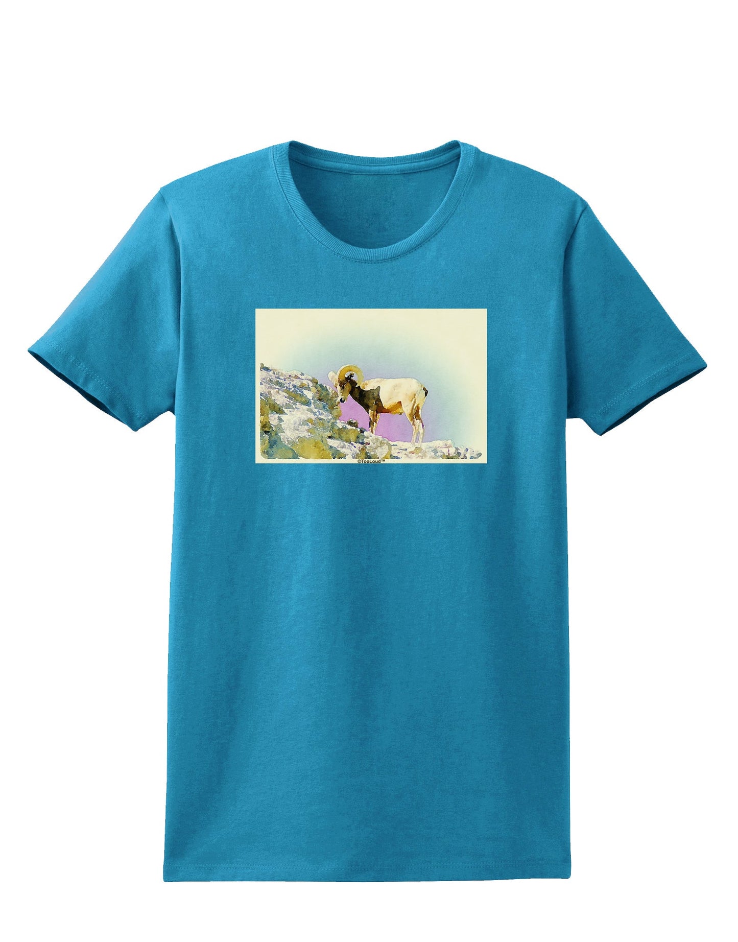 Bighorn Ram Watercolor Womens Dark T-Shirt-TooLoud-Turquoise-X-Small-Davson Sales