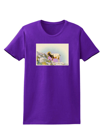 Bighorn Ram Watercolor Womens Dark T-Shirt-TooLoud-Purple-X-Small-Davson Sales