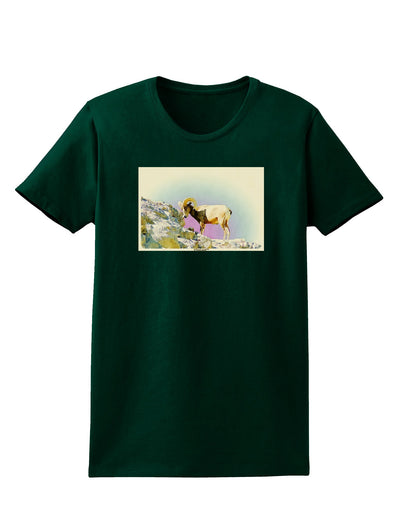 Bighorn Ram Watercolor Womens Dark T-Shirt-TooLoud-Forest-Green-Small-Davson Sales