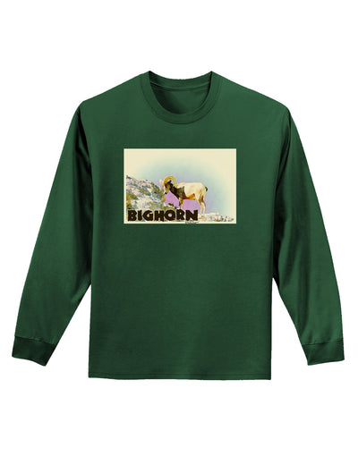 Bighorn Ram WatercolorText Adult Long Sleeve Dark T-Shirt-TooLoud-Dark-Green-Small-Davson Sales