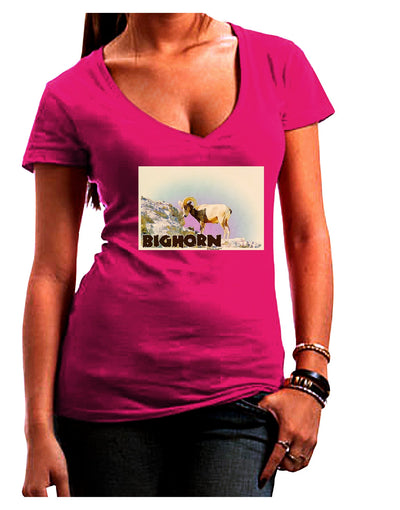 Bighorn Ram WatercolorText Juniors V-Neck Dark T-Shirt-Womens V-Neck T-Shirts-TooLoud-Hot-Pink-Juniors Fitted Small-Davson Sales