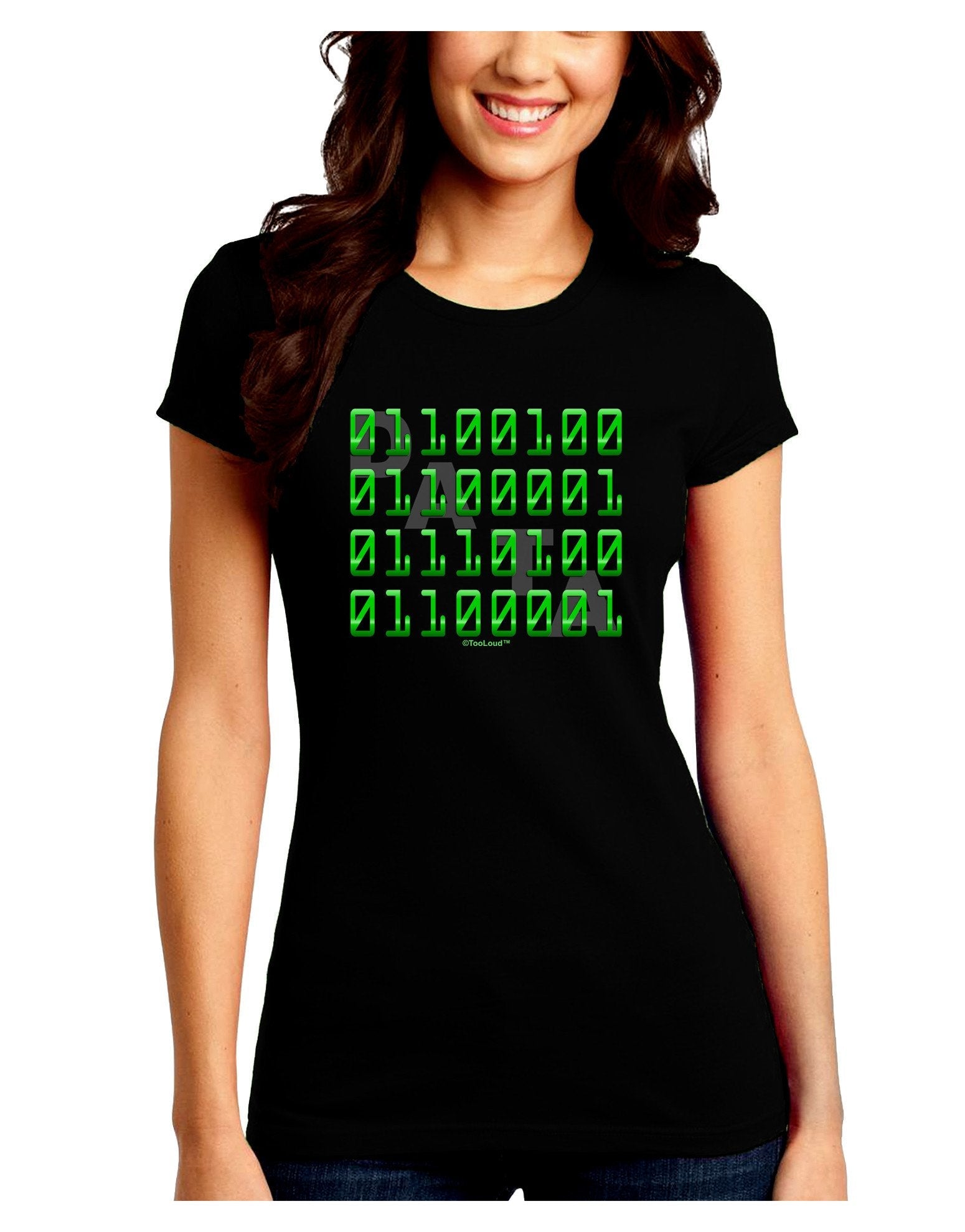 Binary Data Green Juniors Petite Crew Dark T-Shirt-T-Shirts Juniors Tops-TooLoud-Black-Juniors Fitted XX-Large-Davson Sales