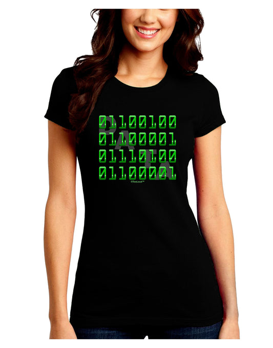 Binary Data Green Juniors Petite Crew Dark T-Shirt-T-Shirts Juniors Tops-TooLoud-Black-Juniors Fitted XX-Large-Davson Sales
