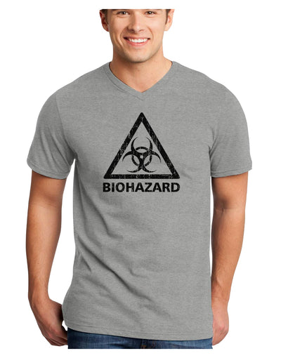 Biohazard Sign Distressed Adult V-Neck T-shirt-Mens V-Neck T-Shirt-TooLoud-HeatherGray-Small-Davson Sales