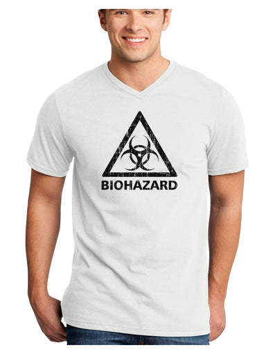 Biohazard Sign Distressed Adult V-Neck T-shirt-Mens V-Neck T-Shirt-TooLoud-White-Small-Davson Sales