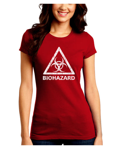 Biohazard Sign Distressed Juniors Crew Dark T-Shirt-T-Shirts Juniors Tops-TooLoud-Red-Juniors Fitted Small-Davson Sales