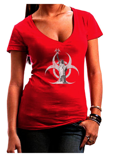 Biohazard Statue of Liberty Juniors V-Neck Dark T-Shirt-Womens V-Neck T-Shirts-TooLoud-Red-Small-Davson Sales